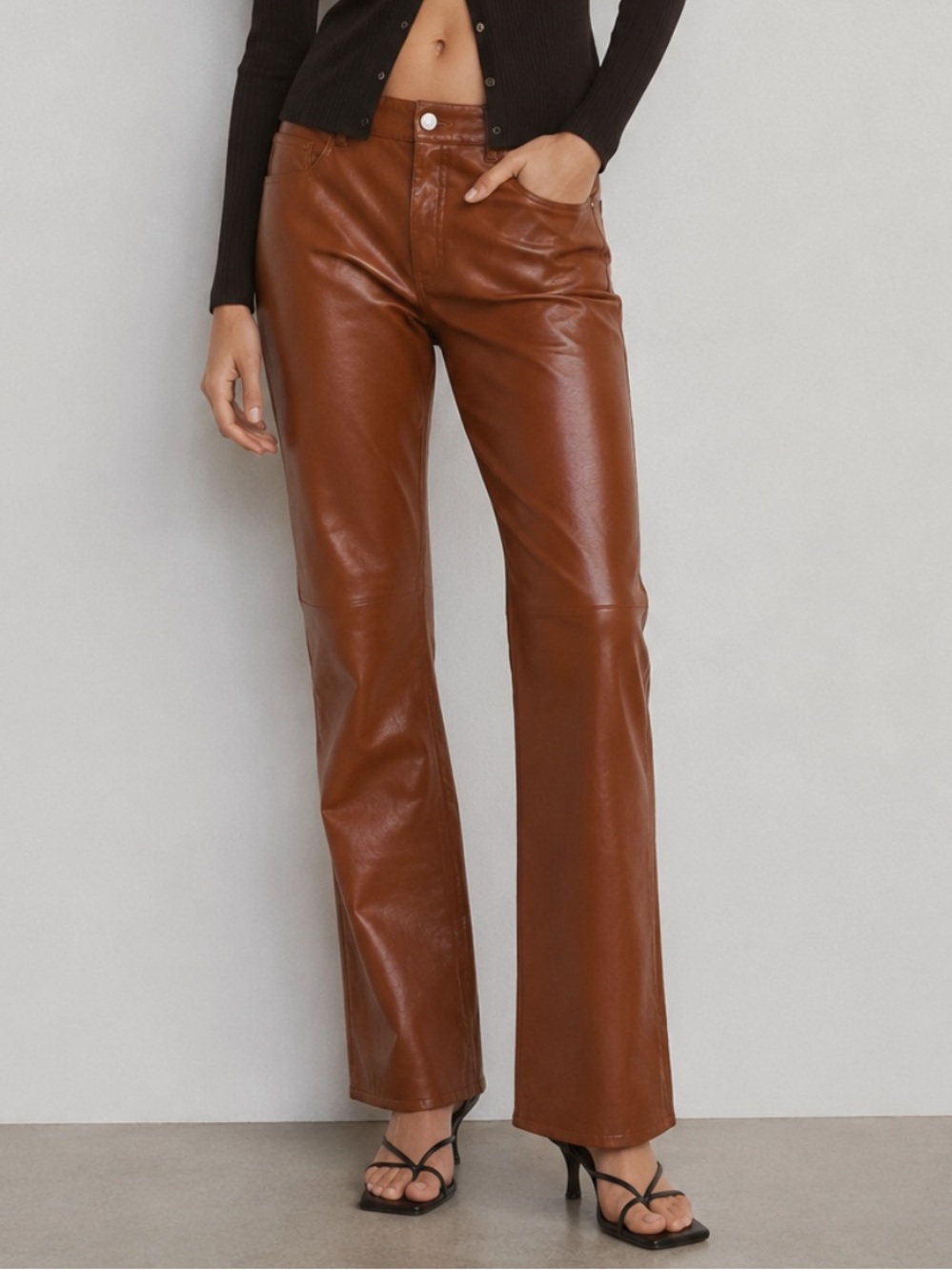 ALC Freddie Faux Leather Pants in Cognac Brown - Picture 2 of 7